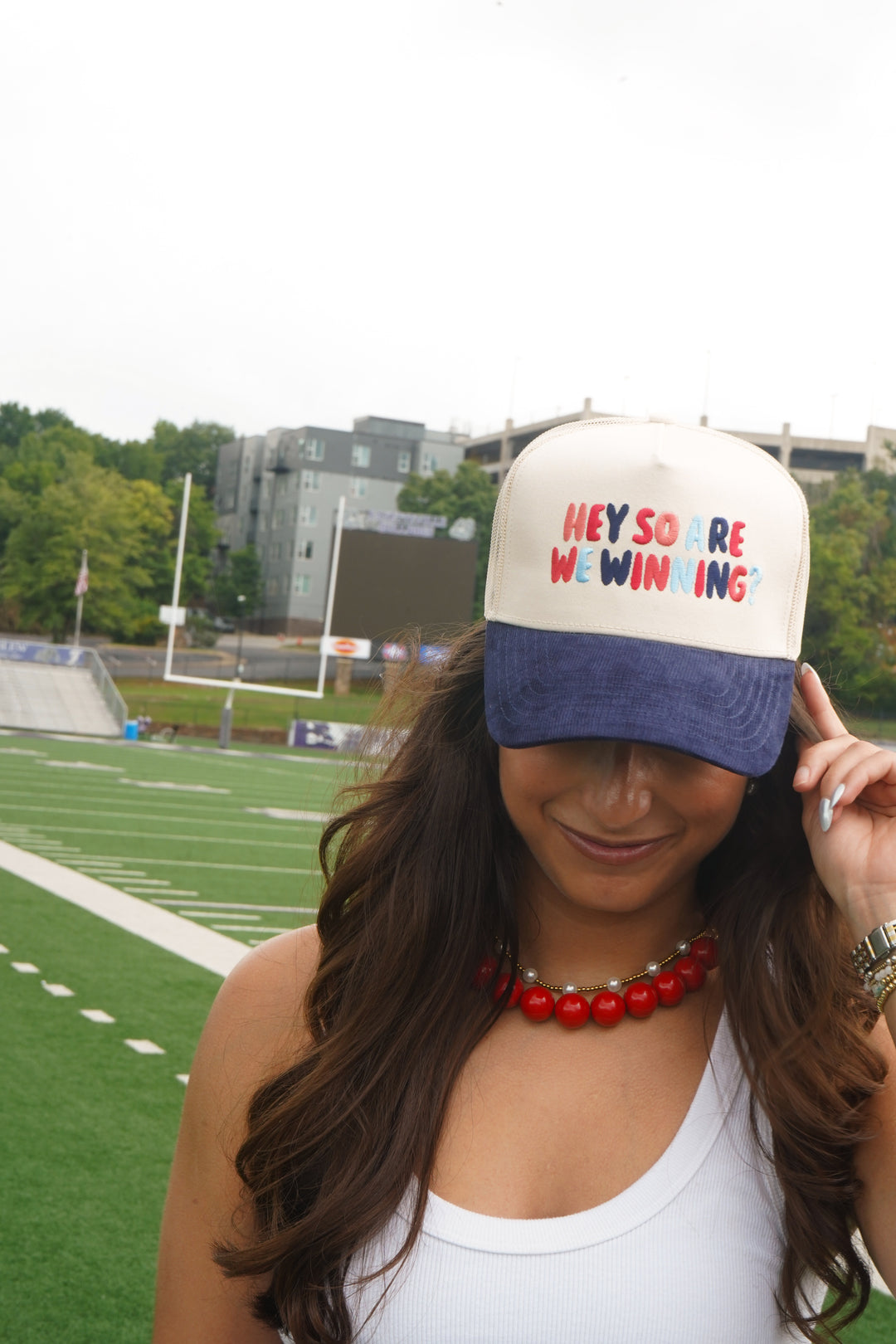 Hey So Are We Winning - Navy Corduroy Trucker Hat