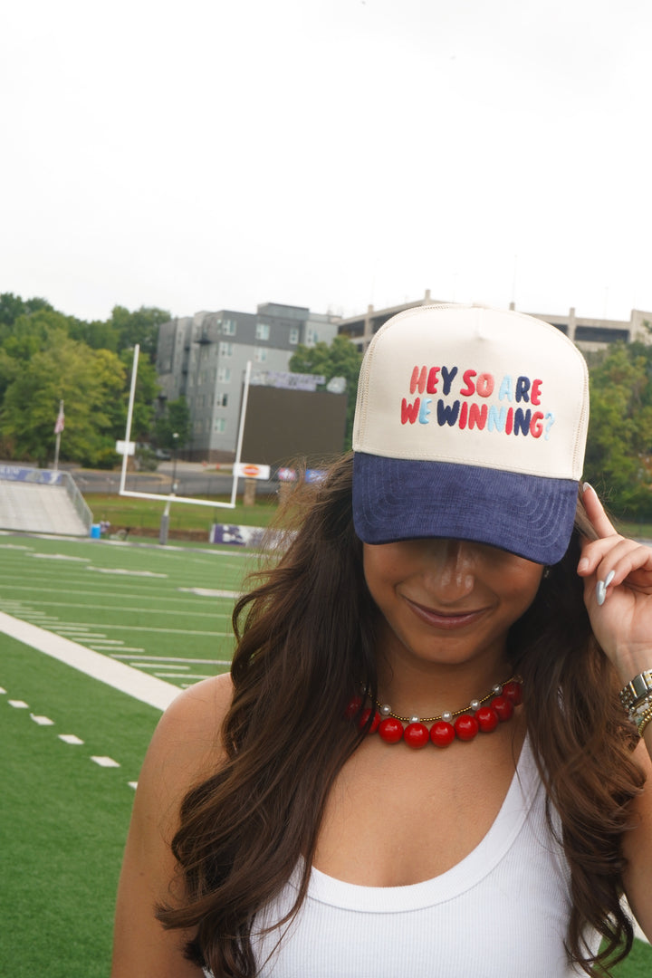 Hey So Are We Winning - Navy Corduroy Trucker Hat