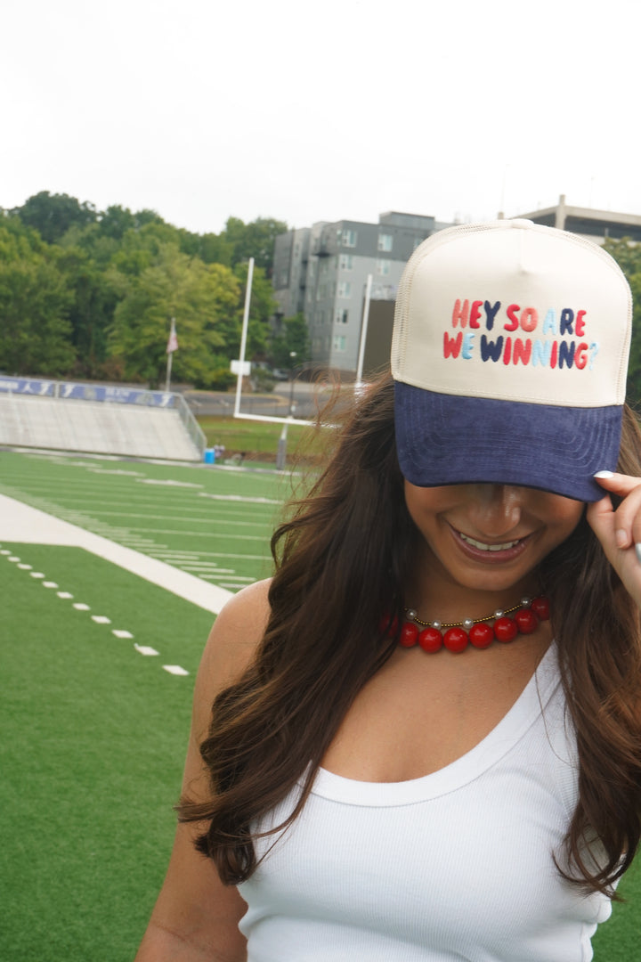 Hey So Are We Winning - Navy Corduroy Trucker Hat