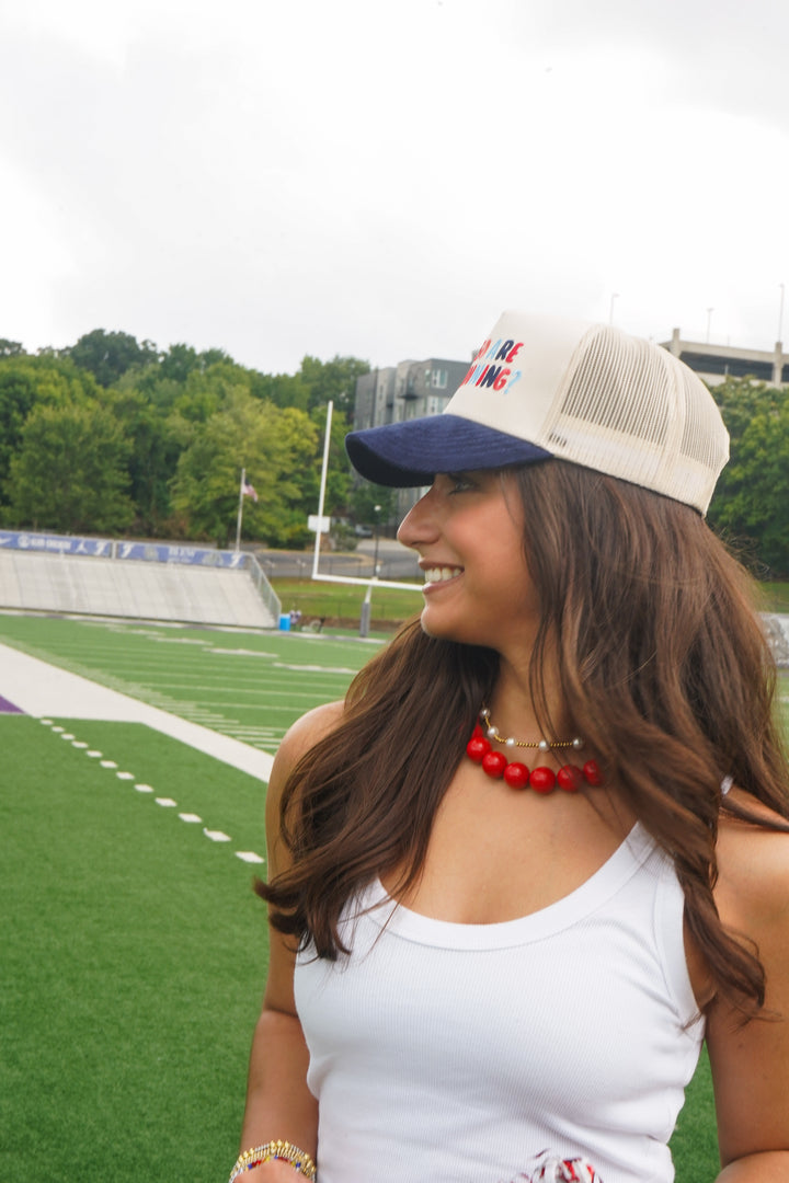 Hey So Are We Winning - Navy Corduroy Trucker Hat