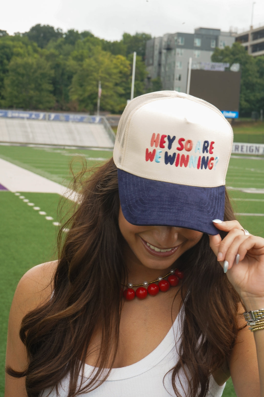 Hey So Are We Winning - Navy Corduroy Trucker Hat