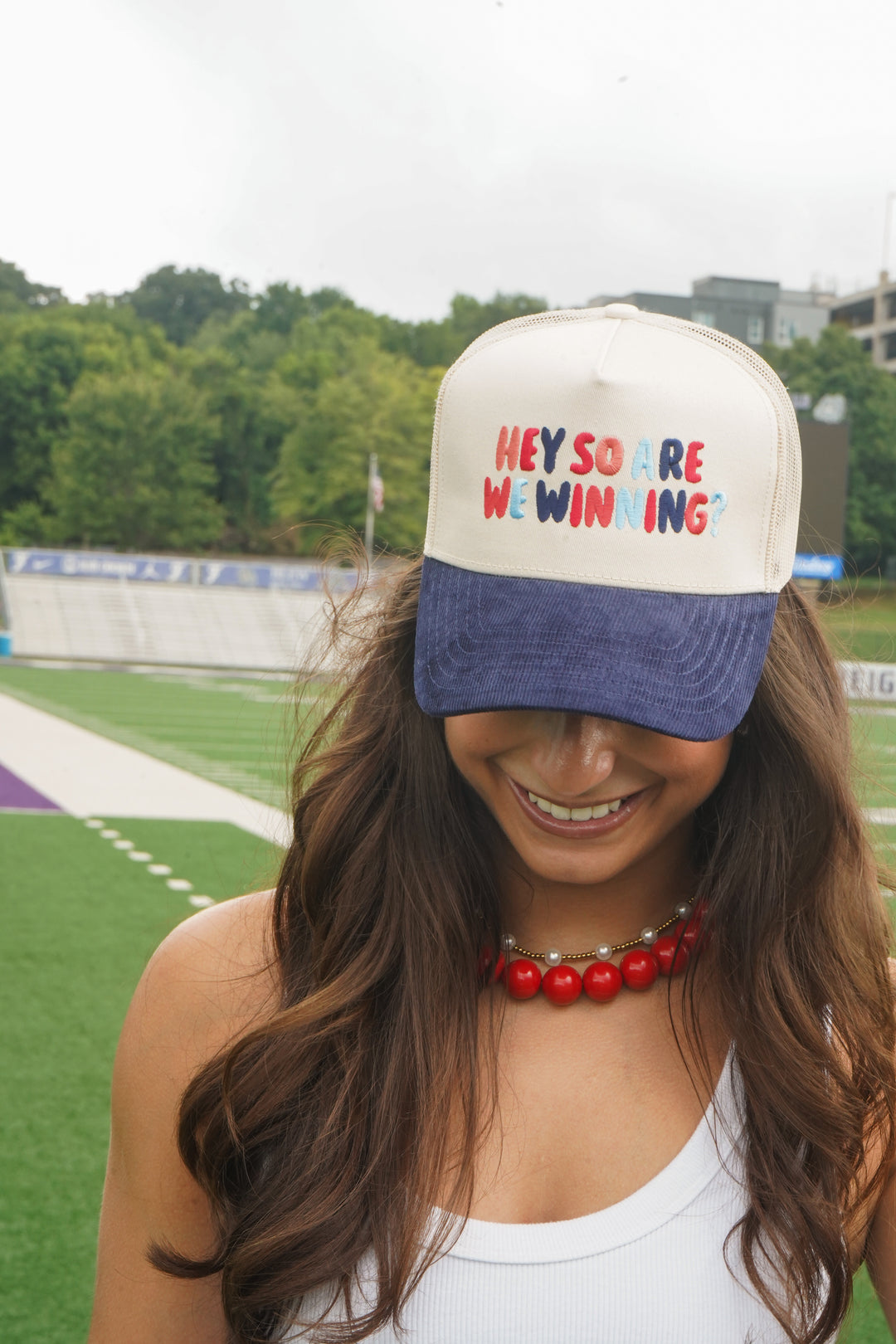Hey So Are We Winning - Navy Corduroy Trucker Hat