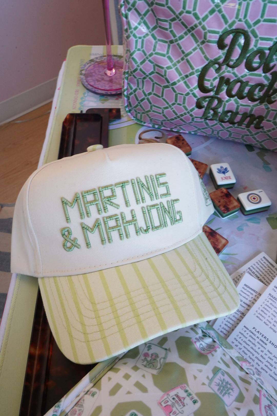 Martinis and Mahjong - Green Stripe Trucker Hat