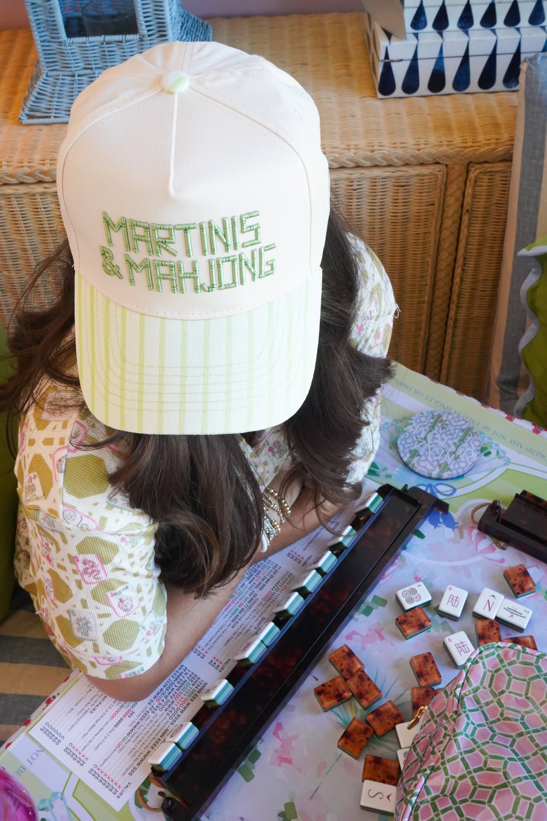 Martinis and Mahjong - Green Stripe Trucker Hat