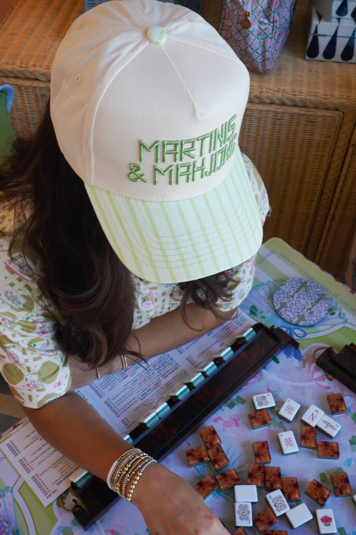 Martinis and Mahjong - Green Stripe Trucker Hat
