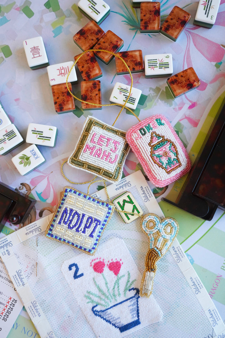 Mahjong beaded bag charm