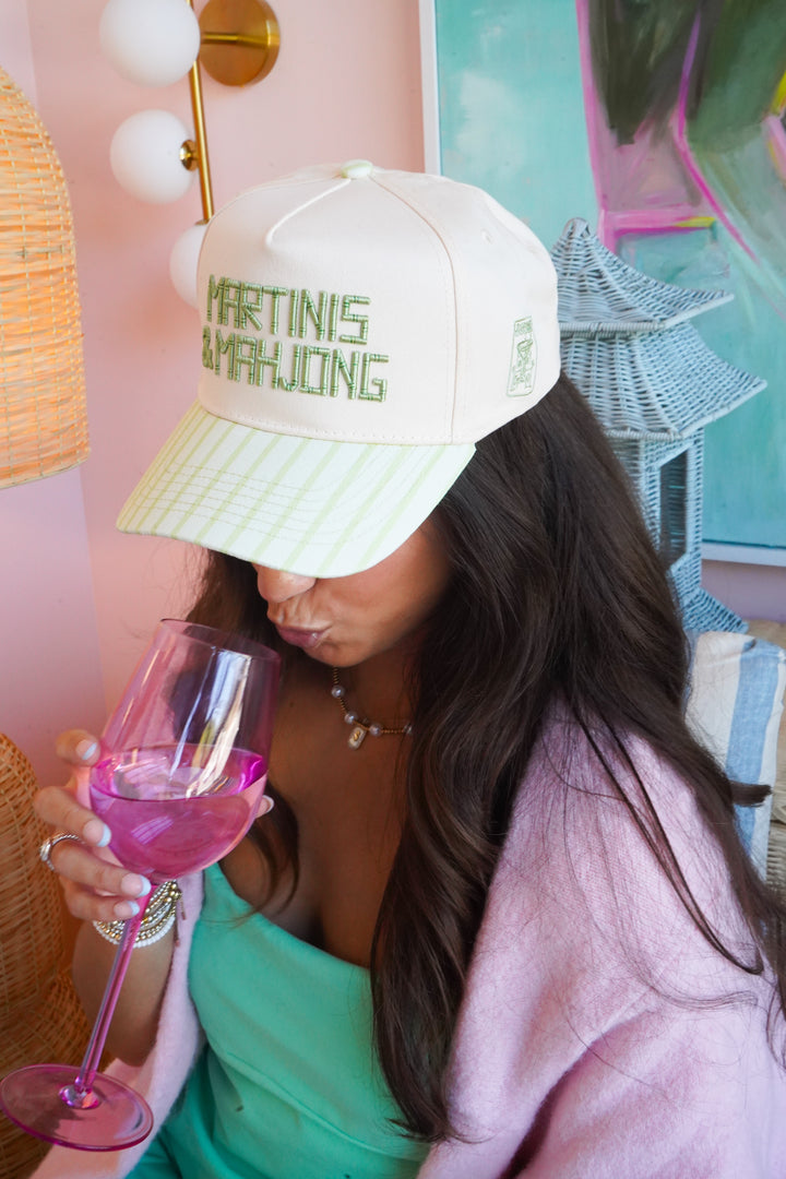 Martinis and Mahjong - Green Stripe Trucker Hat