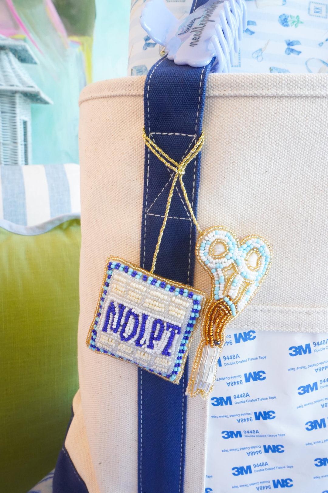 Needlepoint beaded bag charm