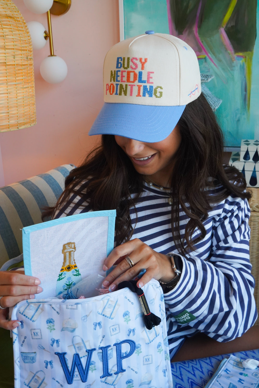 Busy Needlepointing - Periwinkle Trucker Hat