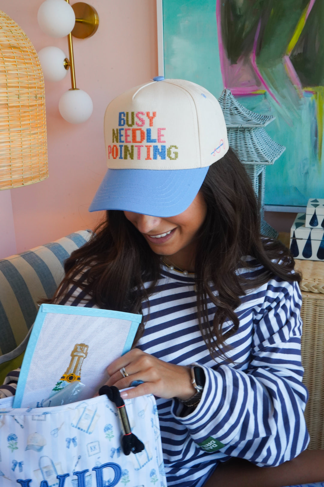 Busy Needlepointing - Periwinkle Trucker Hat