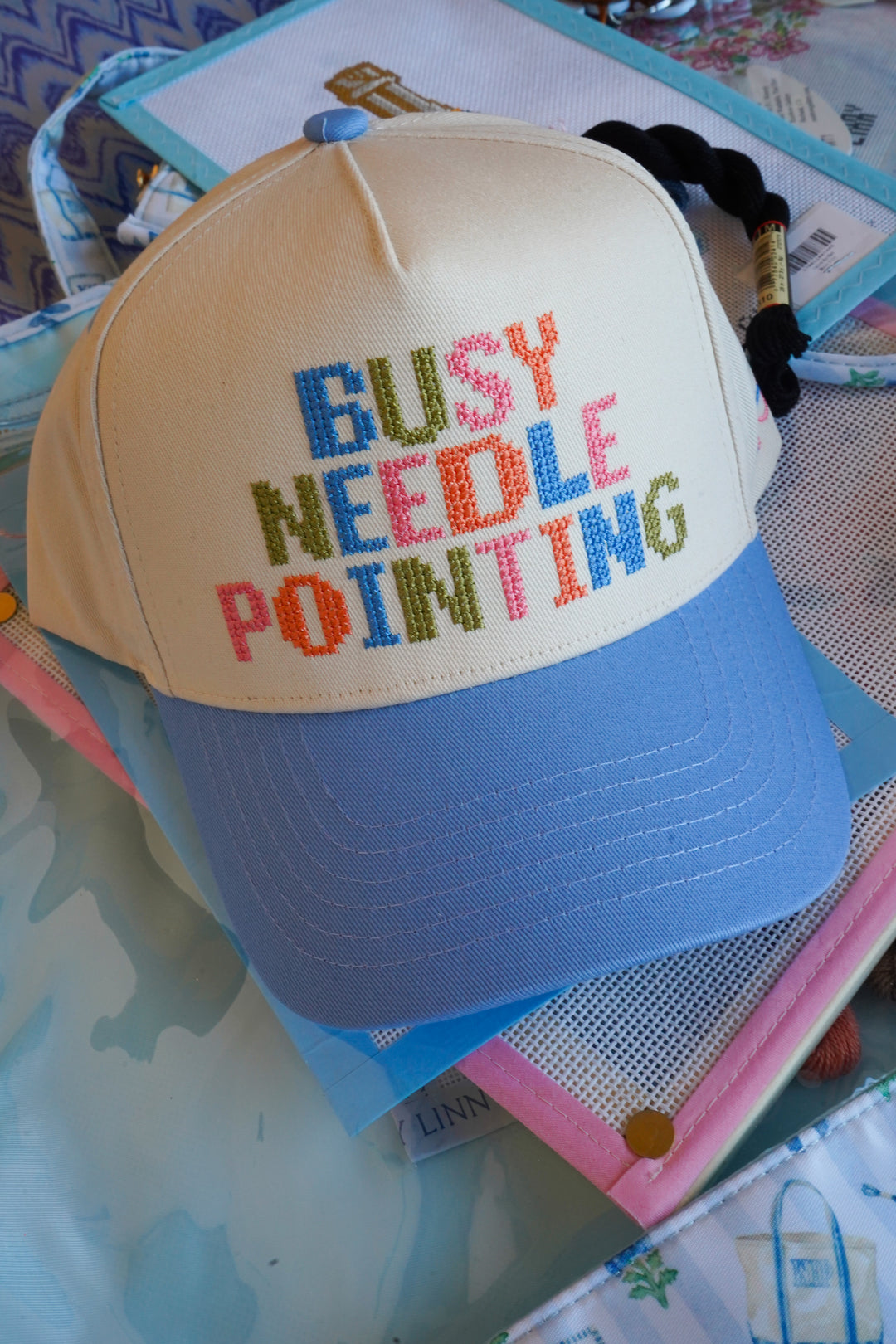 Busy Needlepointing - Periwinkle Trucker Hat