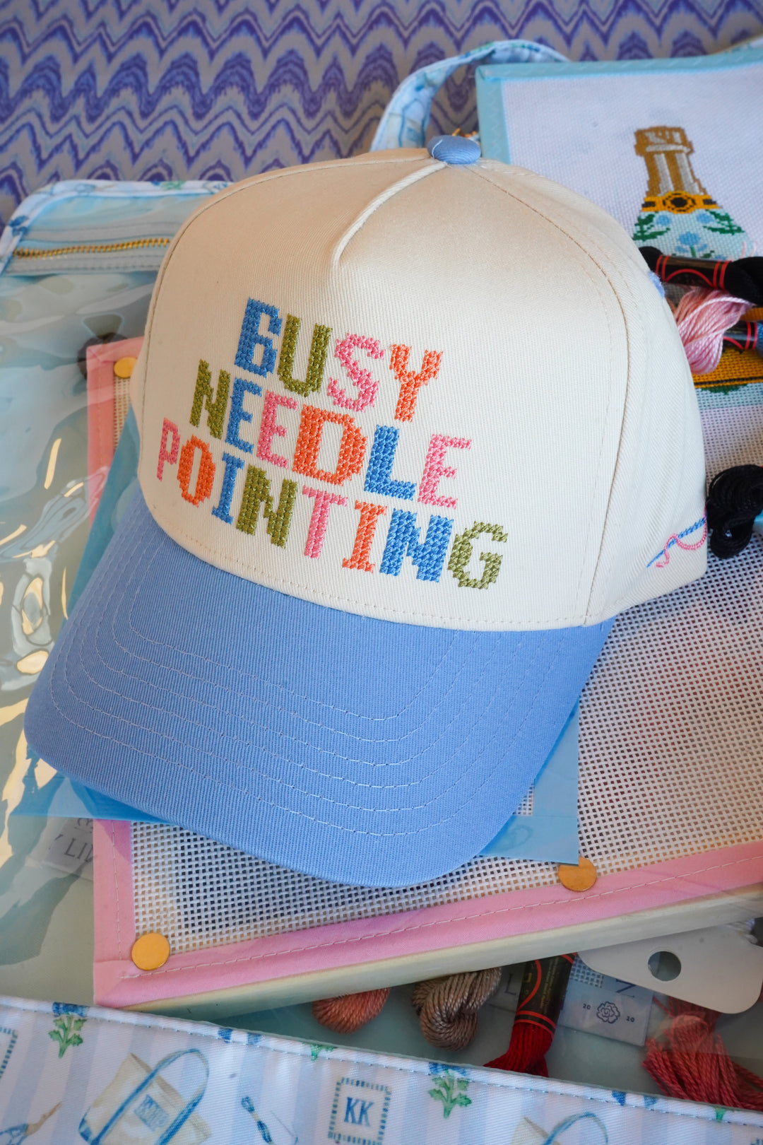Busy Needlepointing - Periwinkle Trucker Hat