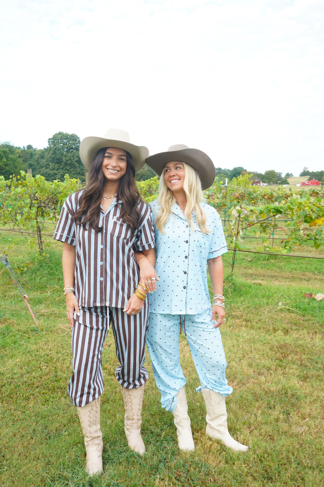 Blue &amp; Brown Polka Dot - Ribbed Bamboo Short Sleeve + Pants Pajama Set