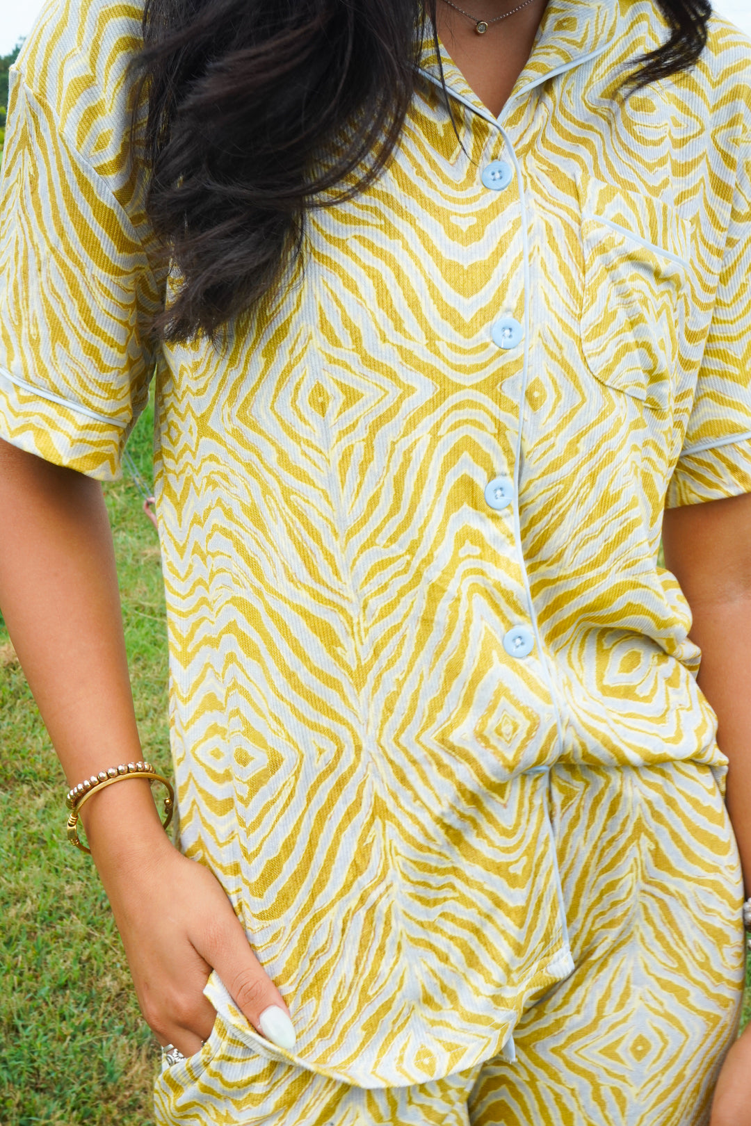 Chartreuse Zebra - Ribbed Bamboo Short Sleeve + Pants Pajama Set