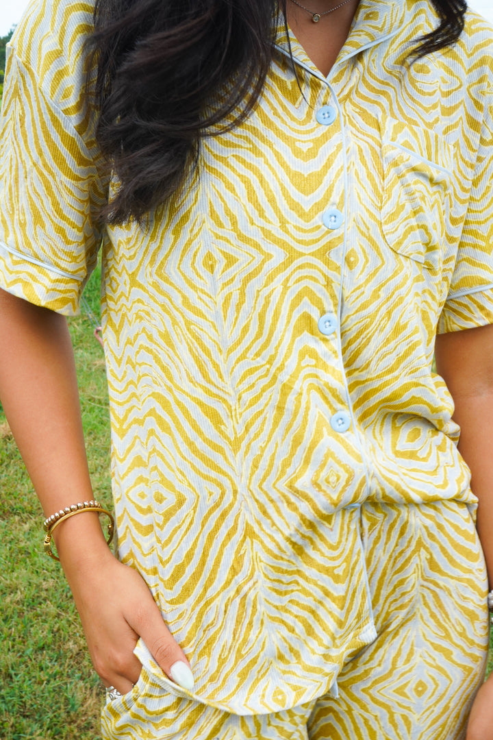 Chartreuse Zebra - Ribbed Bamboo Short Sleeve + Pants Pajama Set