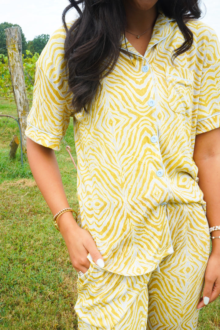 Chartreuse Zebra - Ribbed Bamboo Short Sleeve + Pants Pajama Set