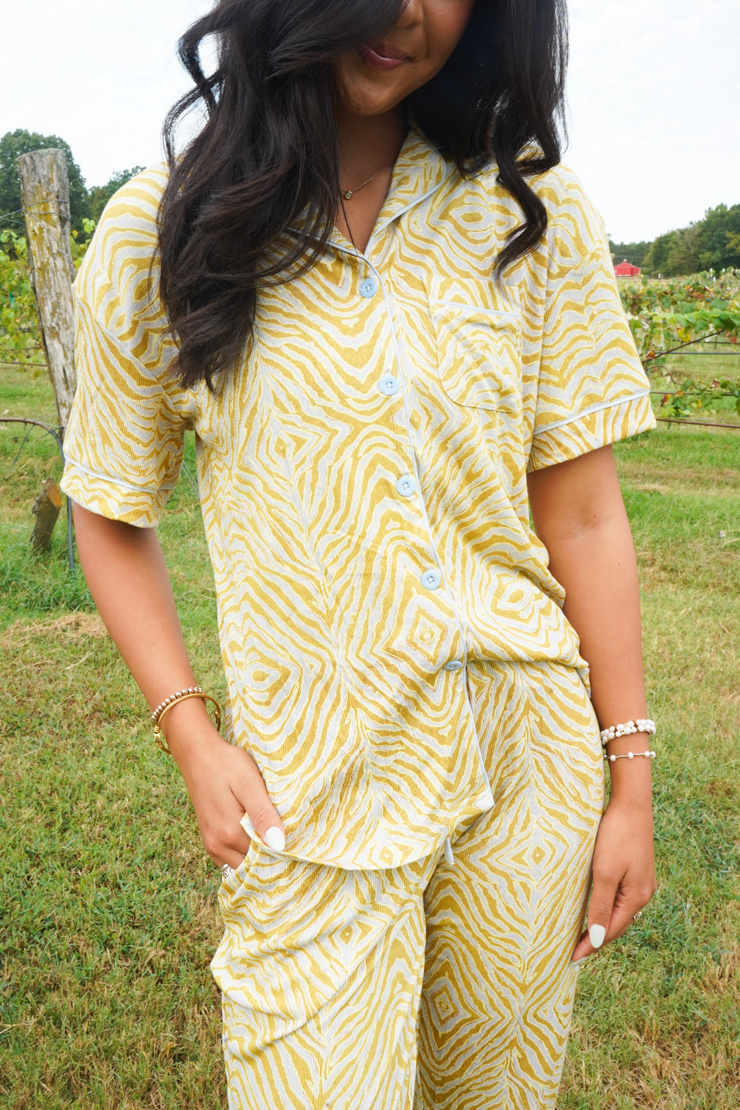 Chartreuse Zebra - Ribbed Bamboo Short Sleeve + Pants Pajama Set