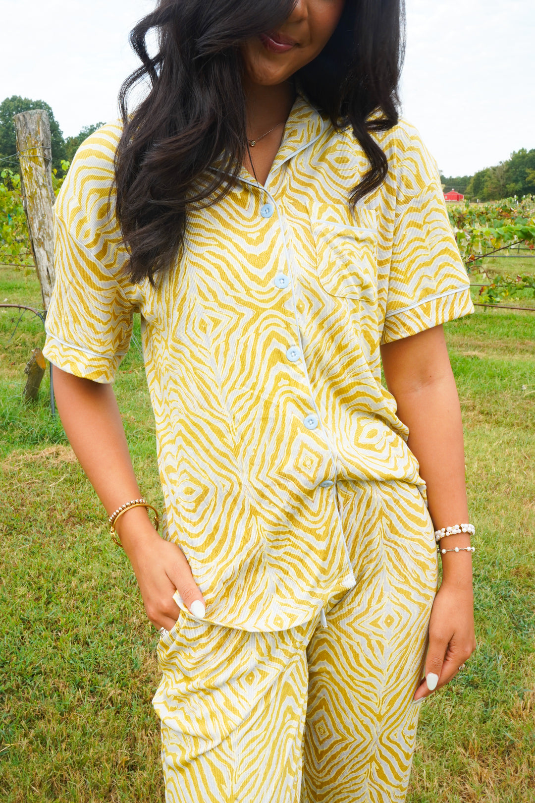 Chartreuse Zebra - Ribbed Bamboo Short Sleeve + Pants Pajama Set