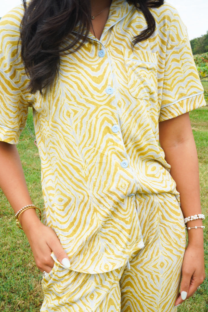 Chartreuse Zebra - Ribbed Bamboo Short Sleeve + Pants Pajama Set