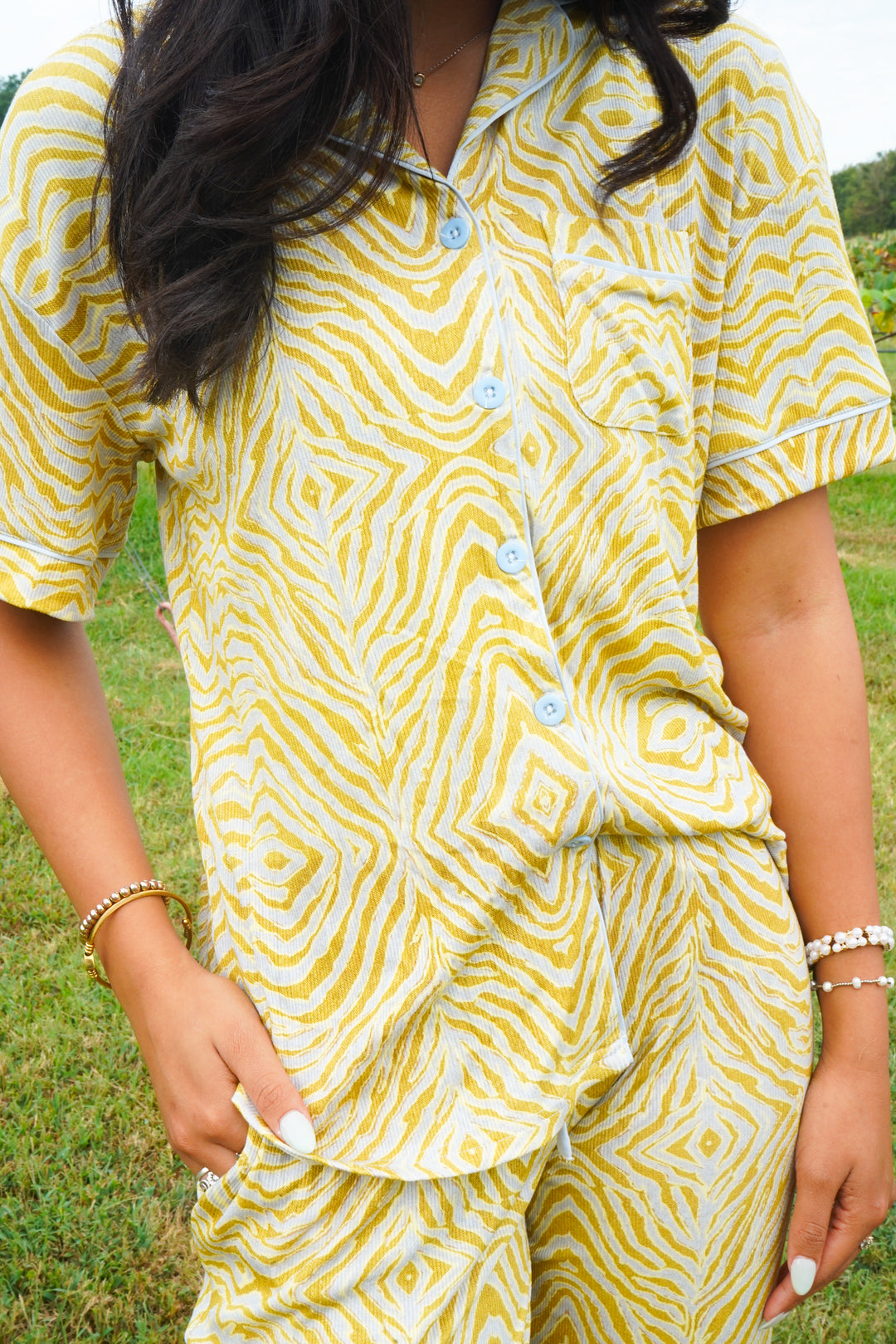 Chartreuse Zebra - Ribbed Bamboo Short Sleeve + Pants Pajama Set