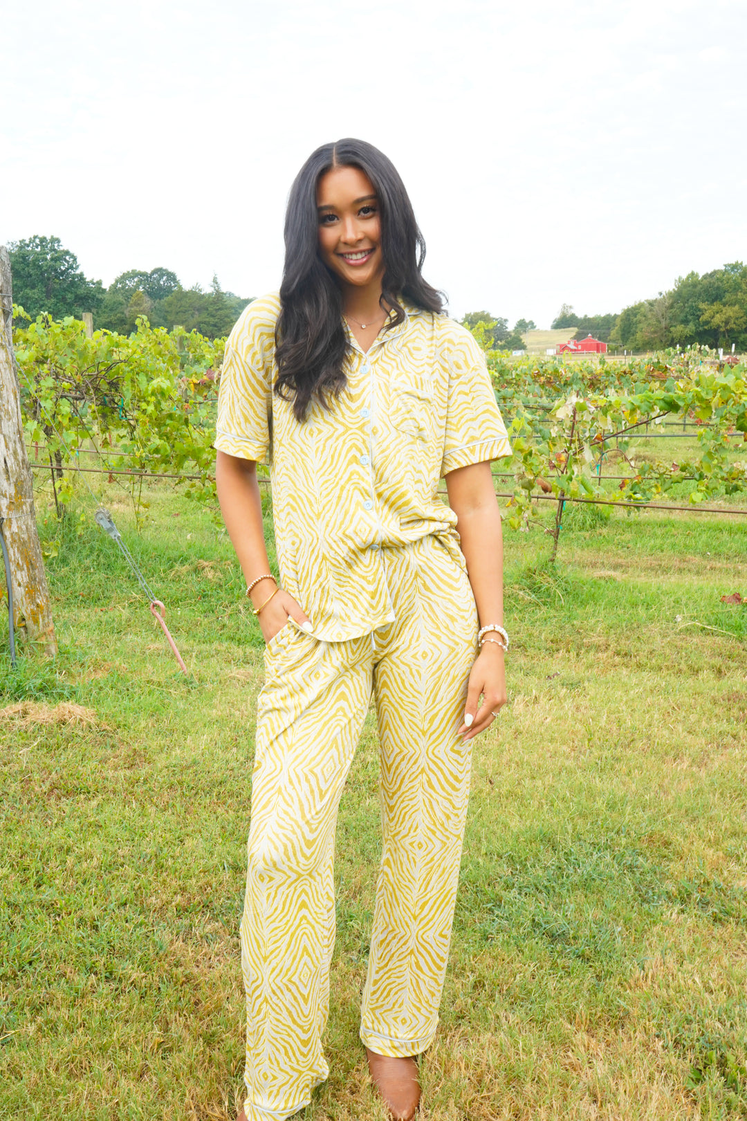 Chartreuse Zebra - Ribbed Bamboo Short Sleeve + Pants Pajama Set