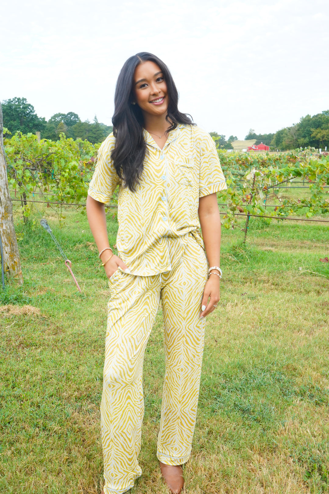 Chartreuse Zebra - Ribbed Bamboo Short Sleeve + Pants Pajama Set
