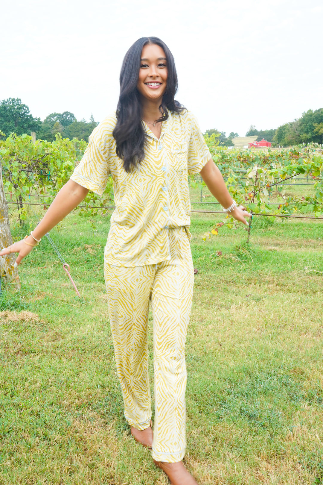 Chartreuse Zebra - Ribbed Bamboo Short Sleeve + Pants Pajama Set
