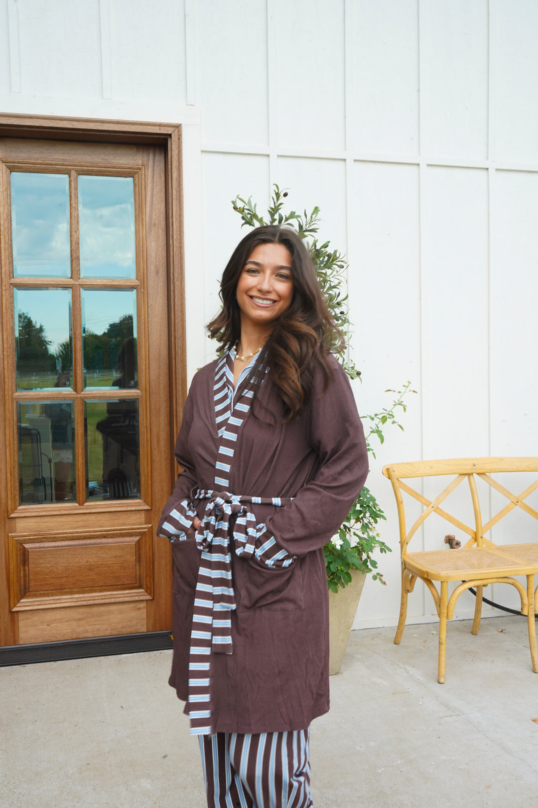 Chocolate Stripes Ribbed Bamboo Lounge Robe