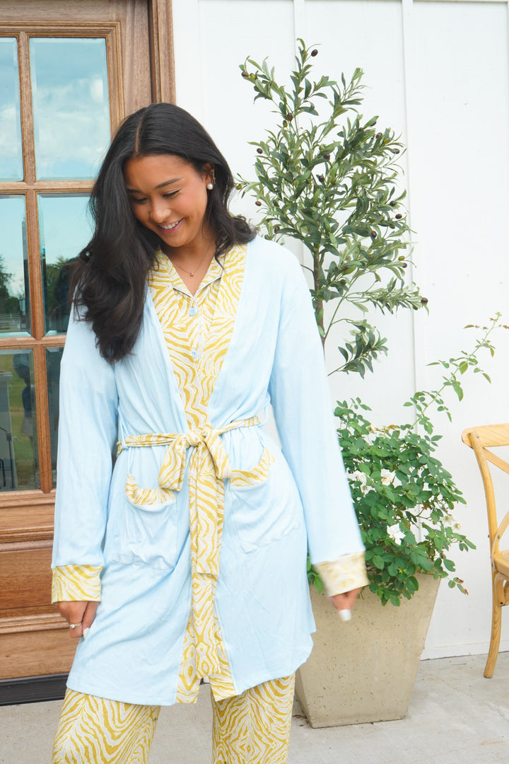 Chartreuse Zebra Ribbed Bamboo Lounge Robe