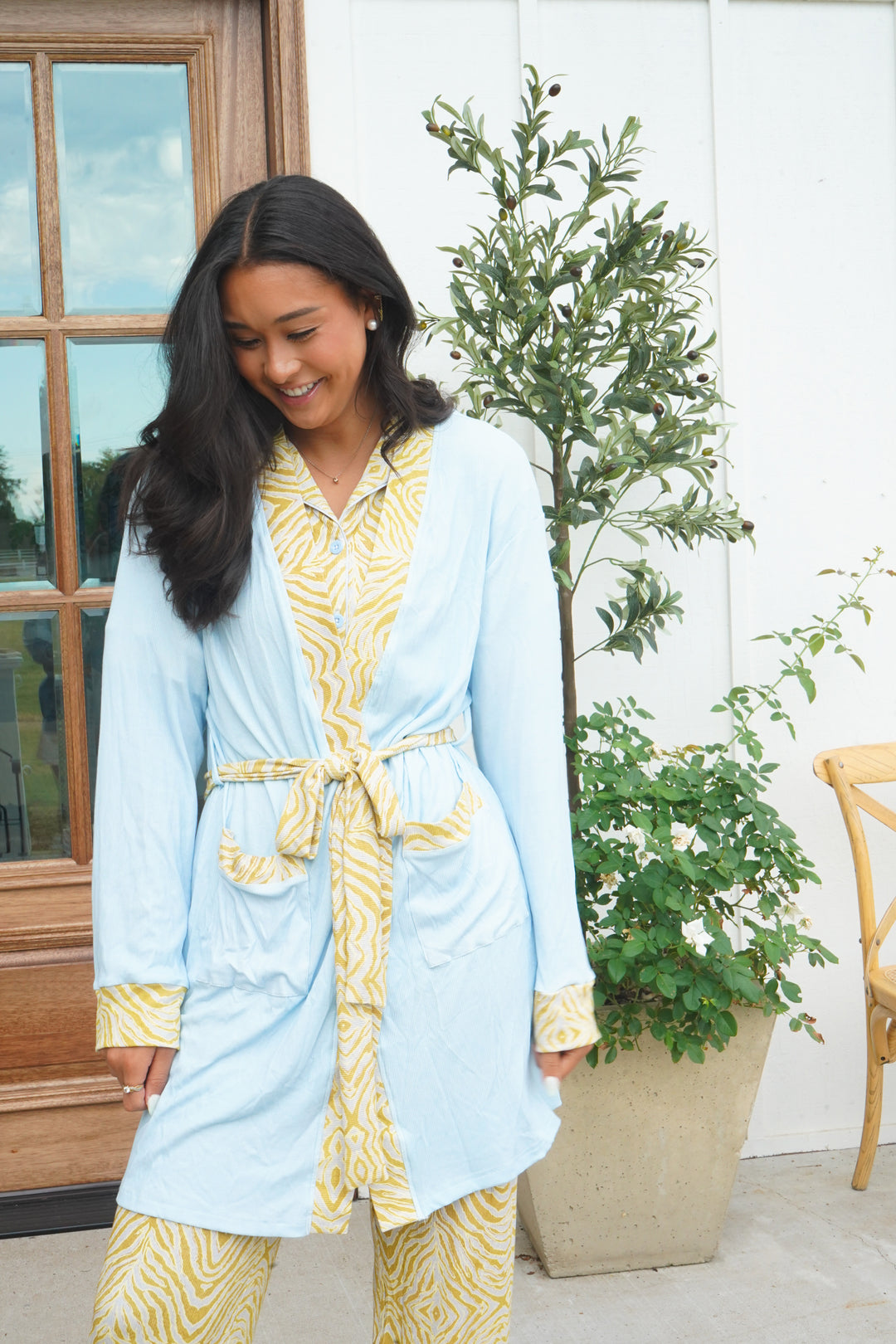 Chartreuse Zebra Ribbed Bamboo Lounge Robe