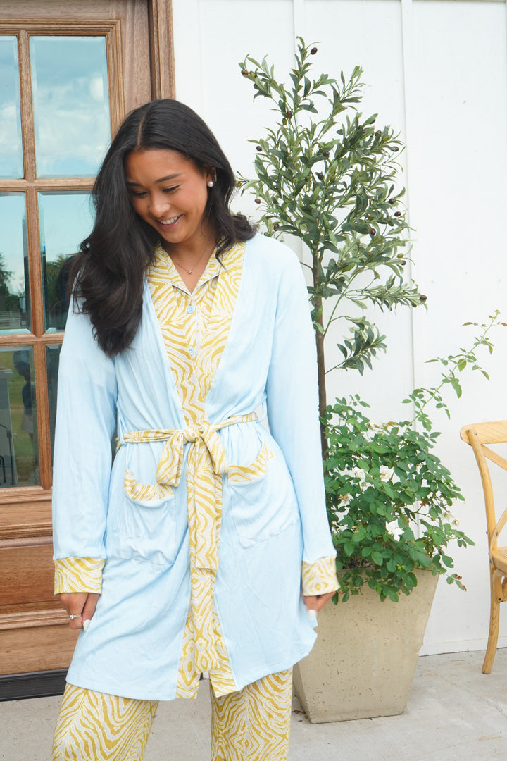 Chartreuse Zebra Ribbed Bamboo Lounge Robe