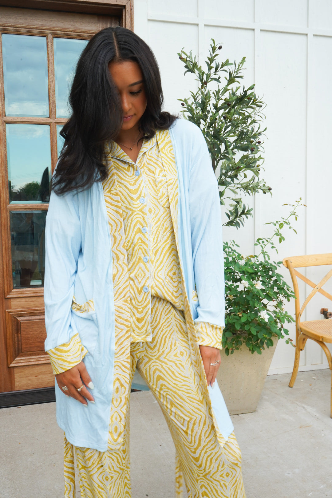 Chartreuse Zebra Ribbed Bamboo Lounge Robe