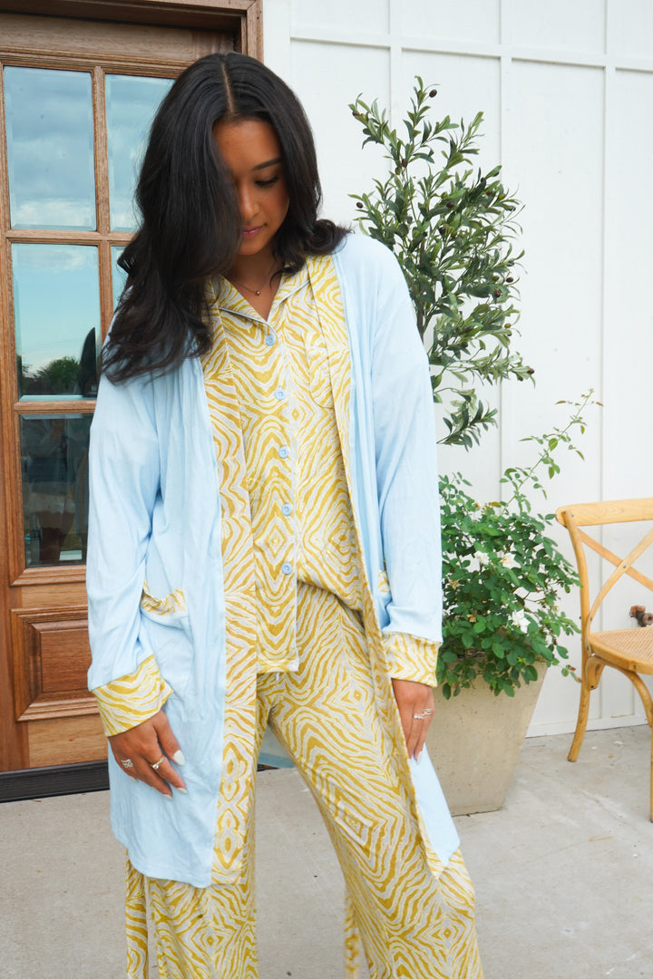Chartreuse Zebra Ribbed Bamboo Lounge Robe