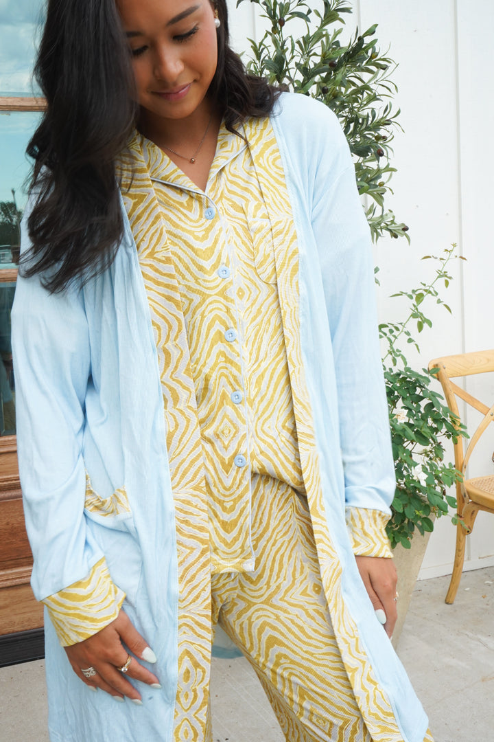 Chartreuse Zebra Ribbed Bamboo Lounge Robe