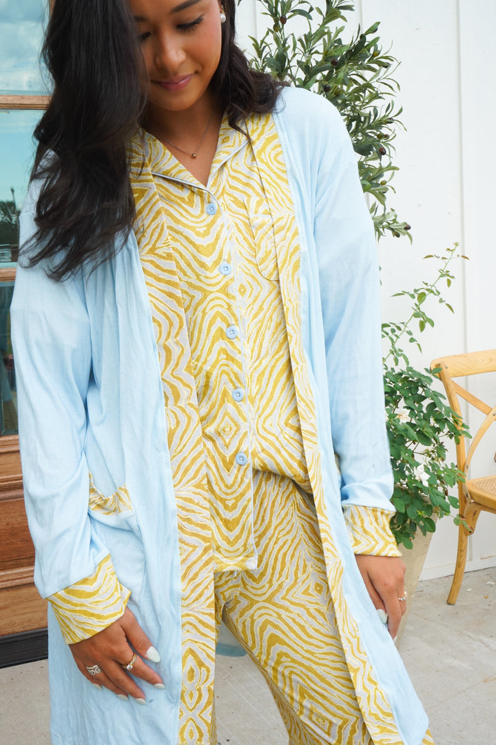 Chartreuse Zebra Ribbed Bamboo Lounge Robe