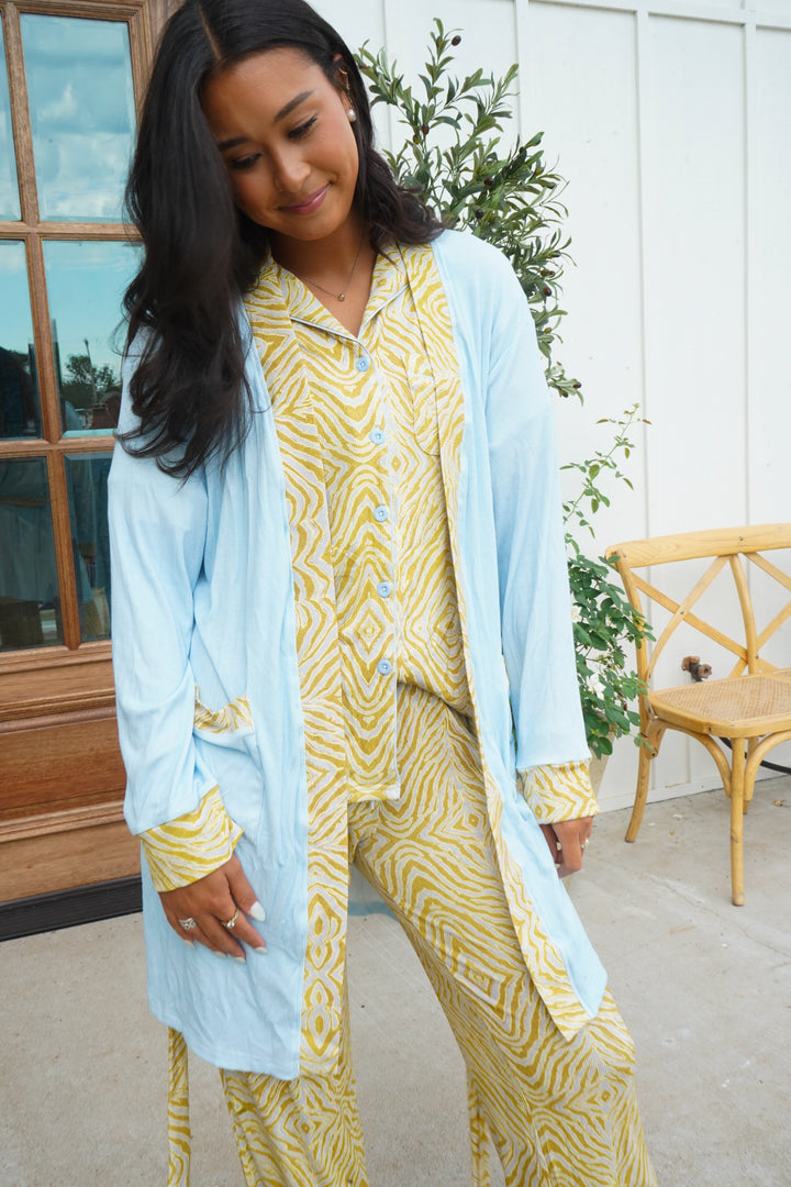 Chartreuse Zebra Ribbed Bamboo Lounge Robe