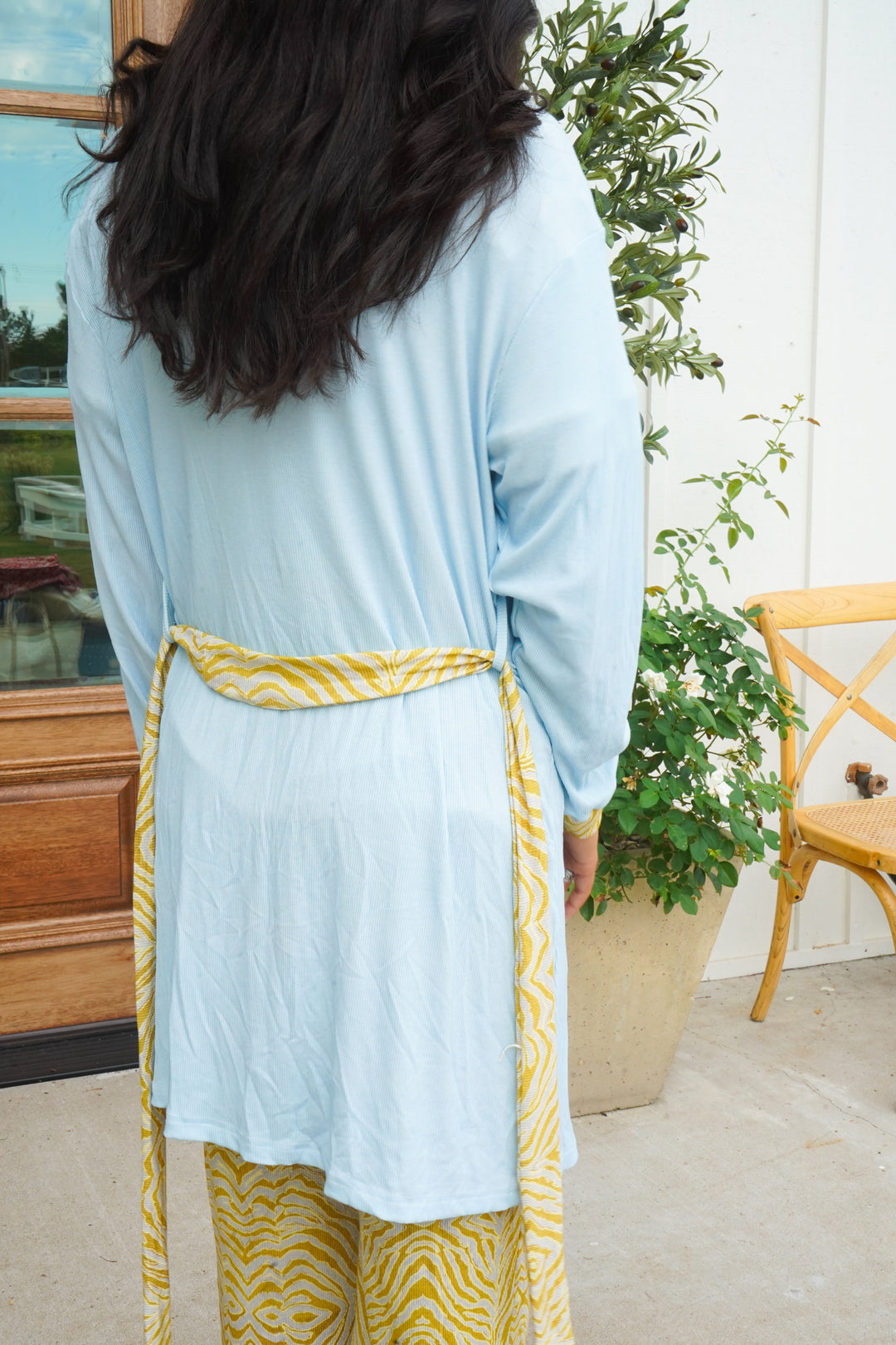 Chartreuse Zebra Ribbed Bamboo Lounge Robe