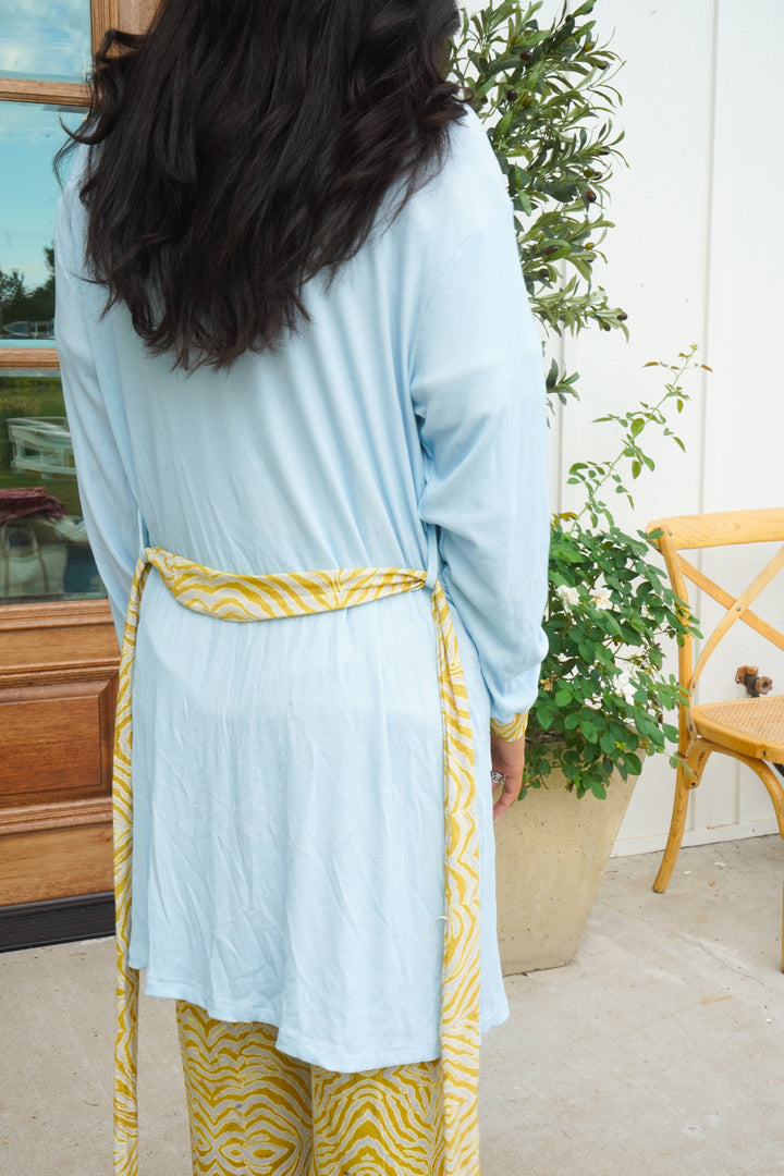 Chartreuse Zebra Ribbed Bamboo Lounge Robe