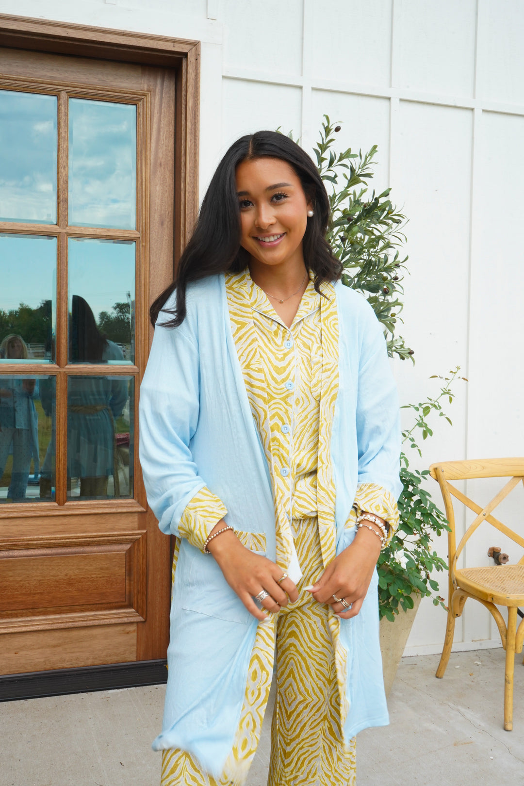 Chartreuse Zebra Ribbed Bamboo Lounge Robe