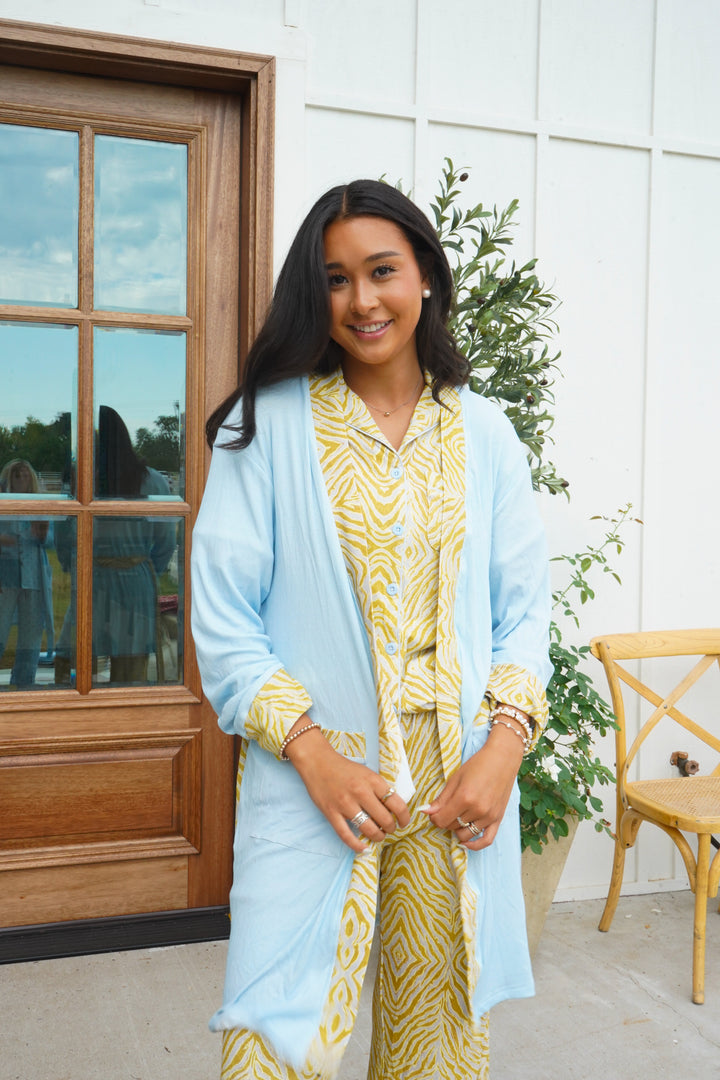Chartreuse Zebra Ribbed Bamboo Lounge Robe