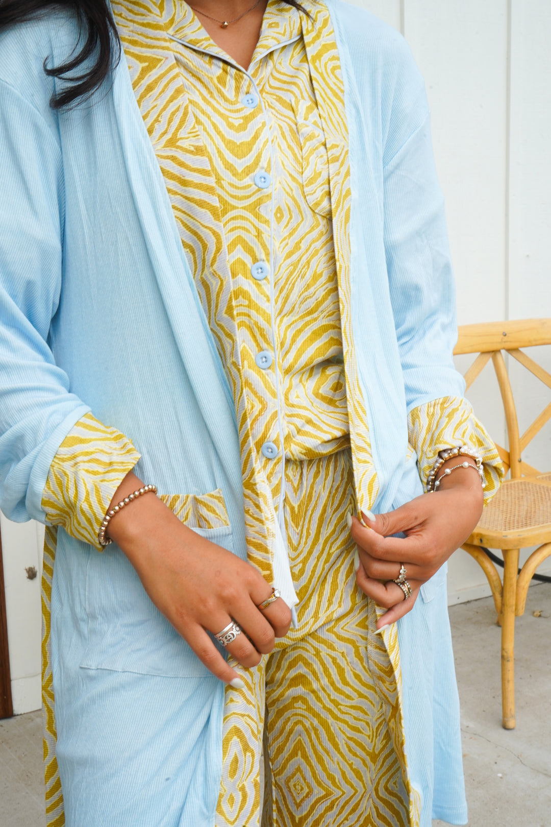 Chartreuse Zebra Ribbed Bamboo Lounge Robe