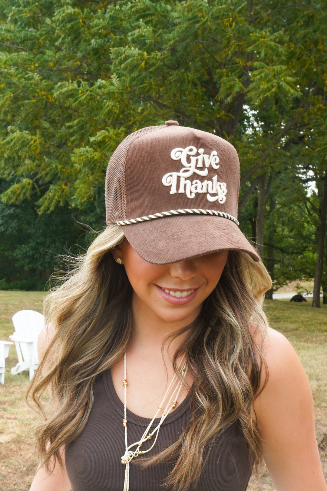 Give Thanks - Brown Corduroy Trucker Hat