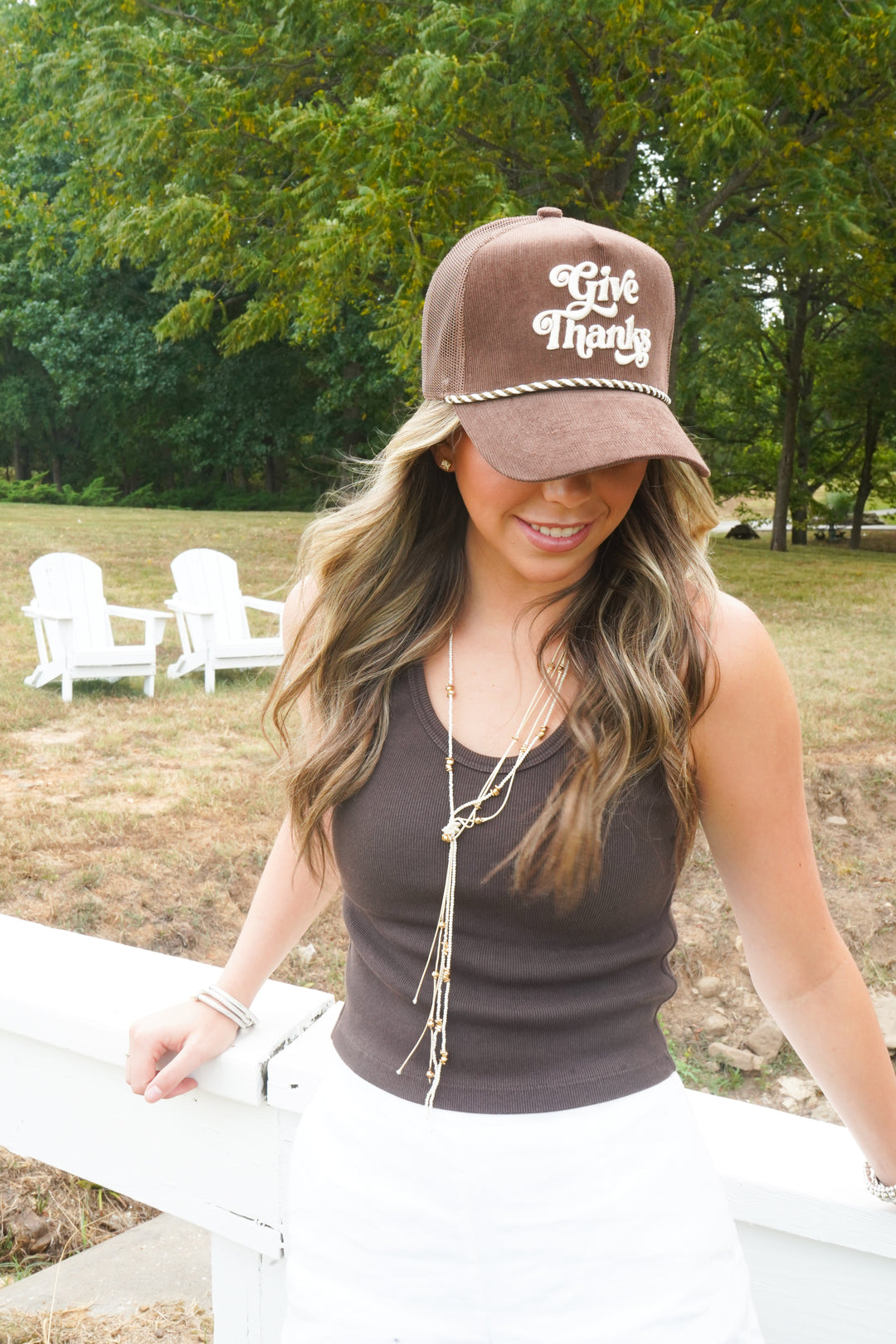 Give Thanks - Brown Corduroy Trucker Hat