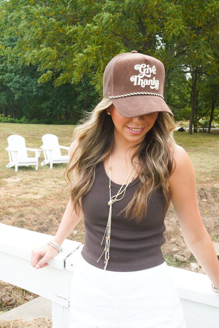 Give Thanks - Brown Corduroy Trucker Hat