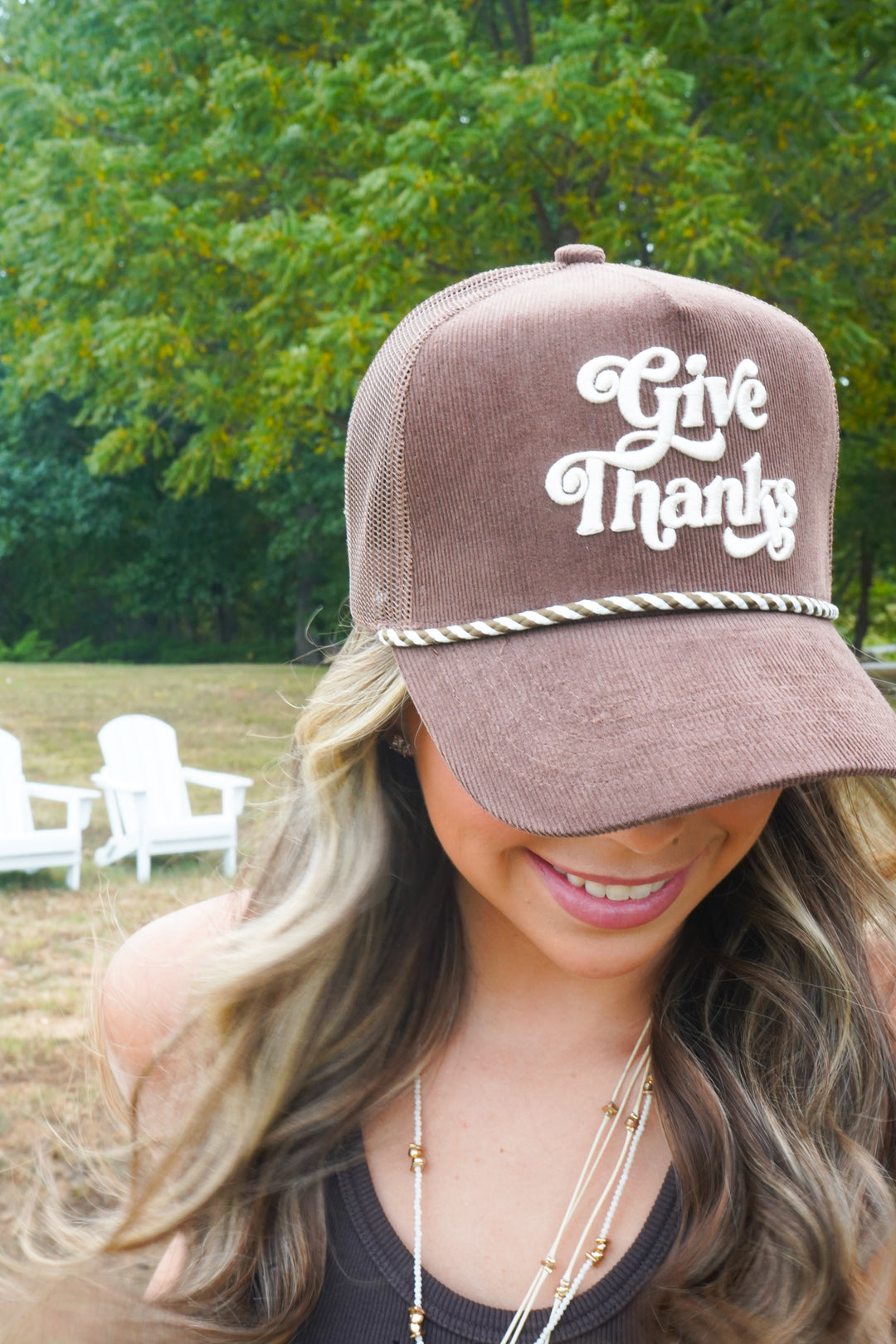 Give Thanks - Brown Corduroy Trucker Hat
