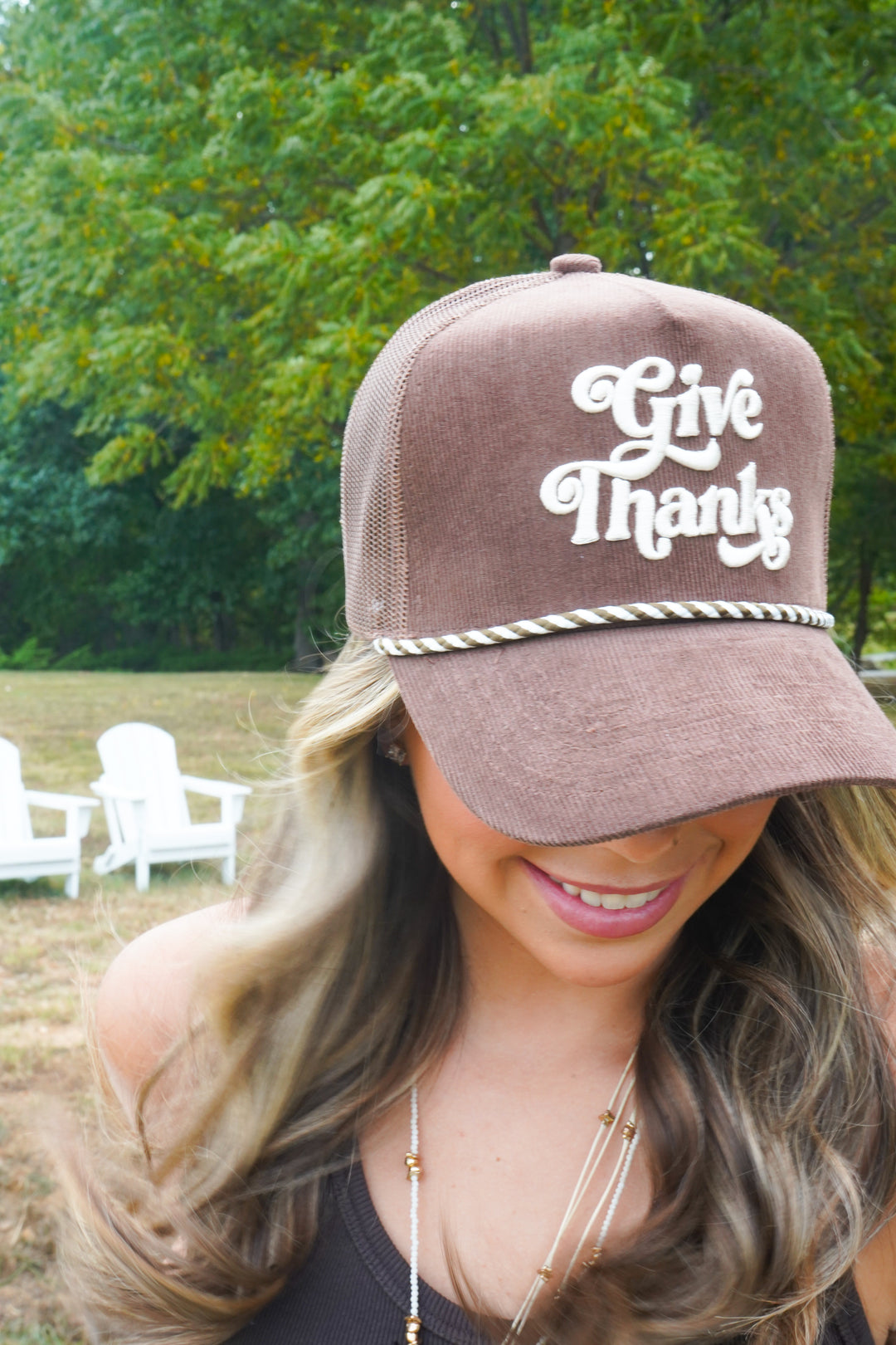 Give Thanks - Brown Corduroy Trucker Hat