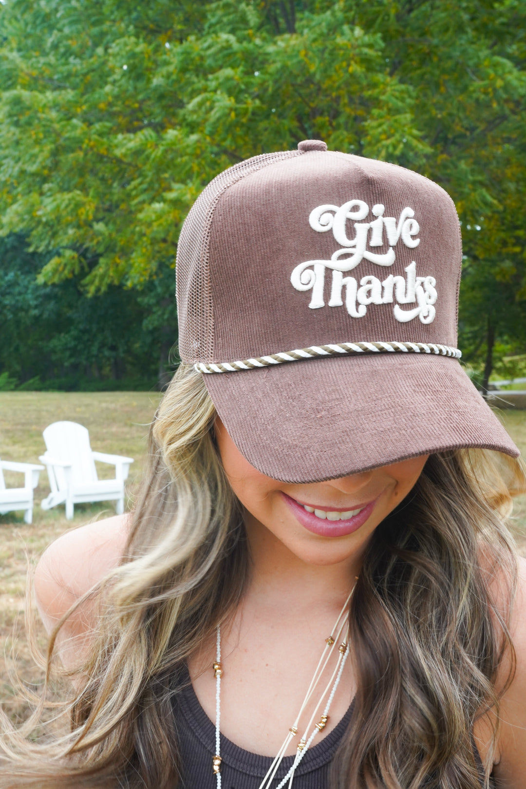Give Thanks - Brown Corduroy Trucker Hat