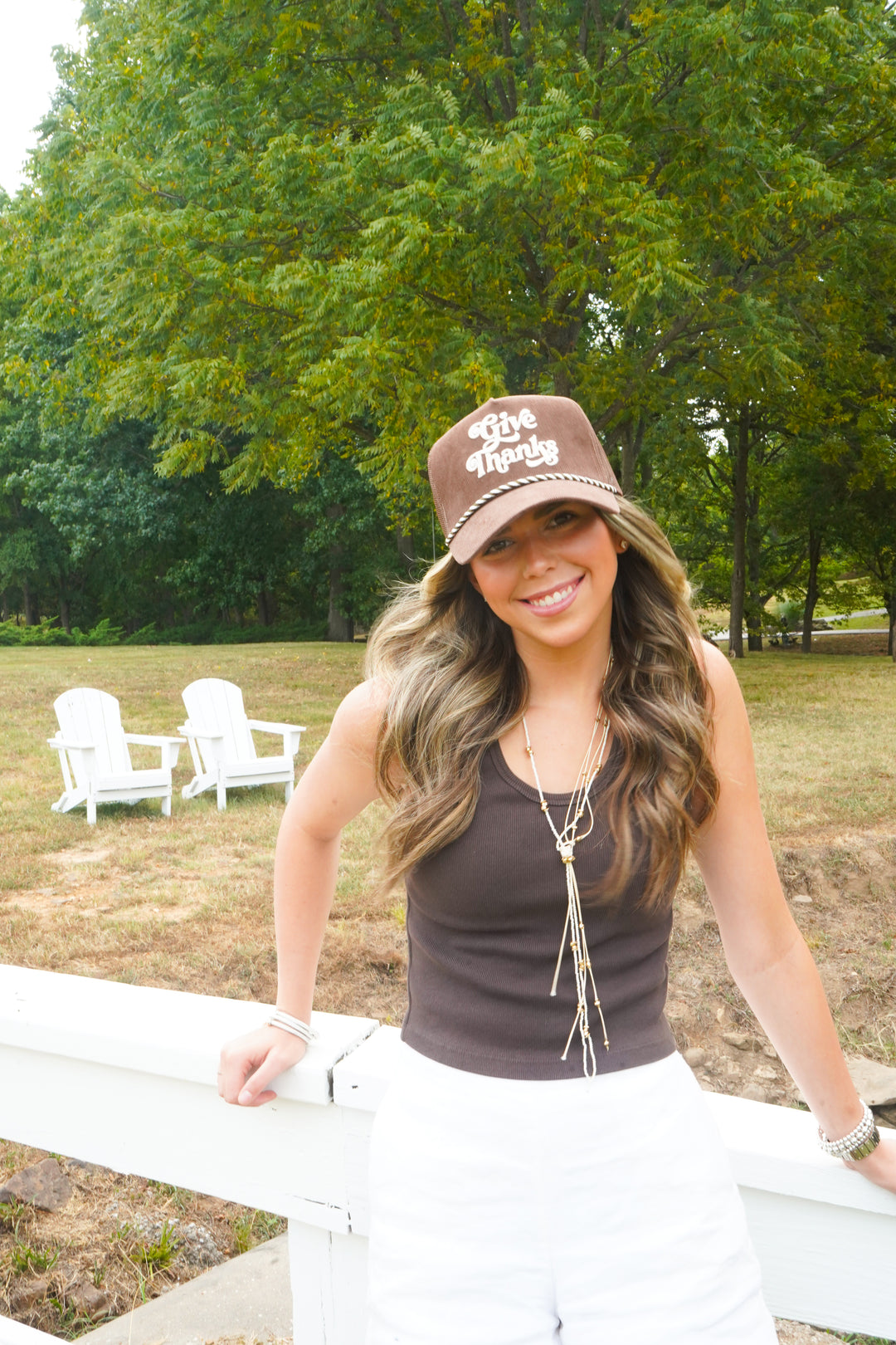 Give Thanks - Brown Corduroy Trucker Hat