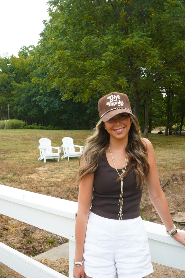 Give Thanks - Brown Corduroy Trucker Hat