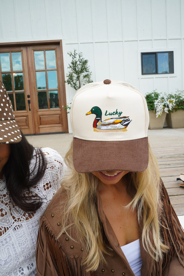 Lucky Duck - Brown Corduroy Trucker Hat